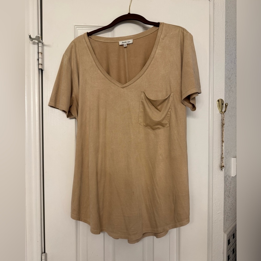 Another Love Tan Short Sleeve V-Neck Tee